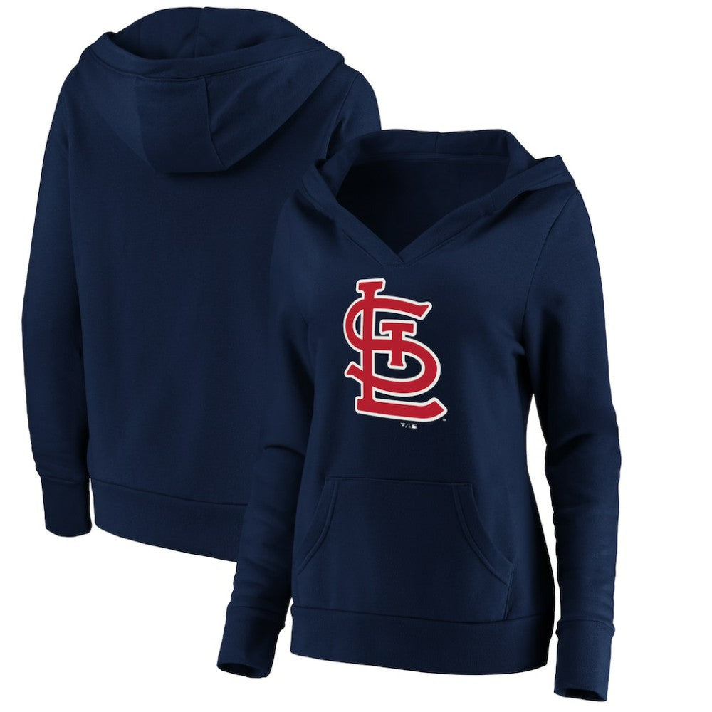 St. Louis Cardinals Fanatics Women's Official Logo Crossover V-Neck Pullover Hoodie - Navy - Fanatics on Sale