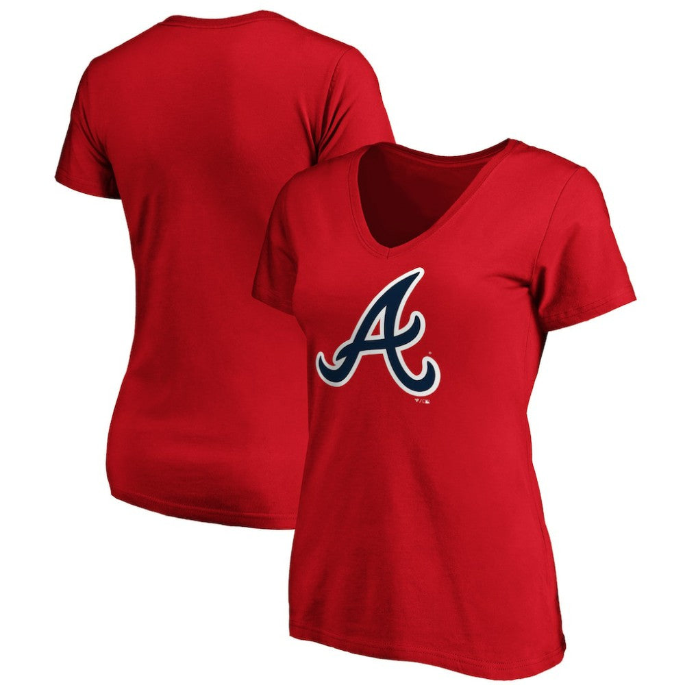 Atlanta Braves Fanatics Women's Core Official Logo V-Neck T-Shirt - Red - Fanatics Lifestyle