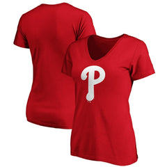 Philadelphia Phillies Fanatics Women's Core Official Logo V-Neck T-Shirt - Red - Fanatics Lifestyle