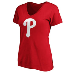 Philadelphia Phillies Fanatics Women's Core Official Logo V-Neck T-Shirt - Red - Fanatics Lifestyle