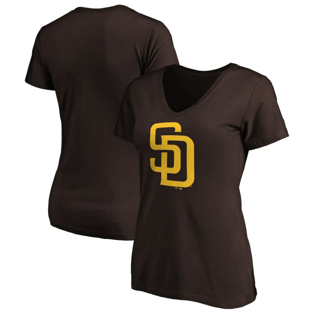 San Diego Padres Fanatics Women's Core Official Logo V-Neck T-Shirt - Brown - Fanatics Online