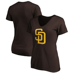 San Diego Padres Fanatics Women's Core Official Logo V-Neck T-Shirt - Brown - Fanatics Online