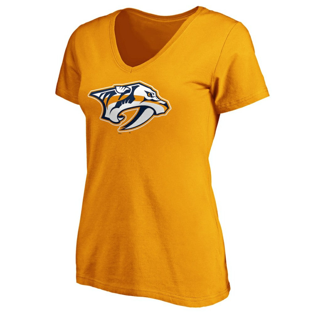 Nashville Predators Fanatics Women's Primary Logo V-Neck T-Shirt - Gold - NHL 3805915