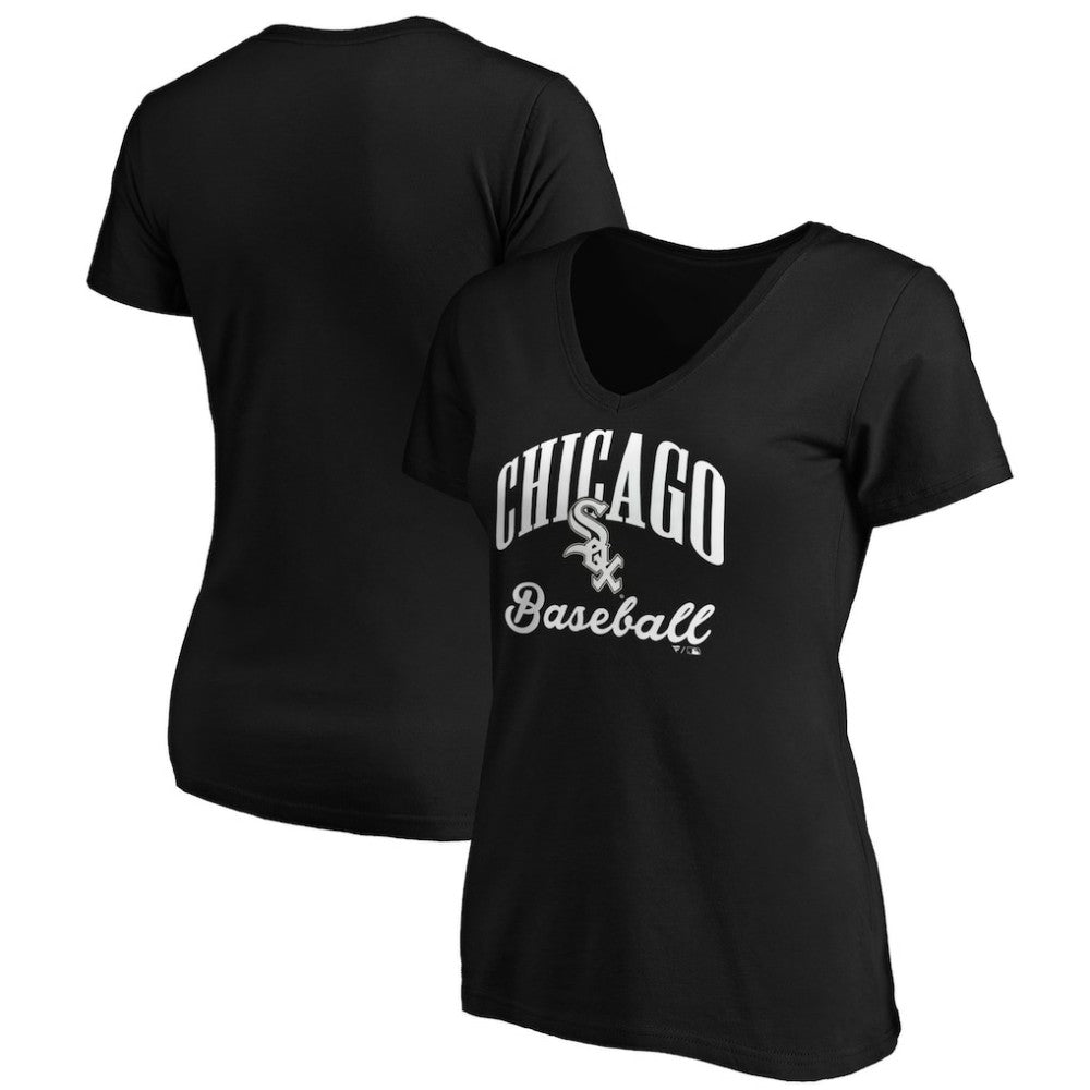Chicago White Sox Fanatics Women's Victory Script V-Neck T-Shirt - Black - Fanatics Lifestyle