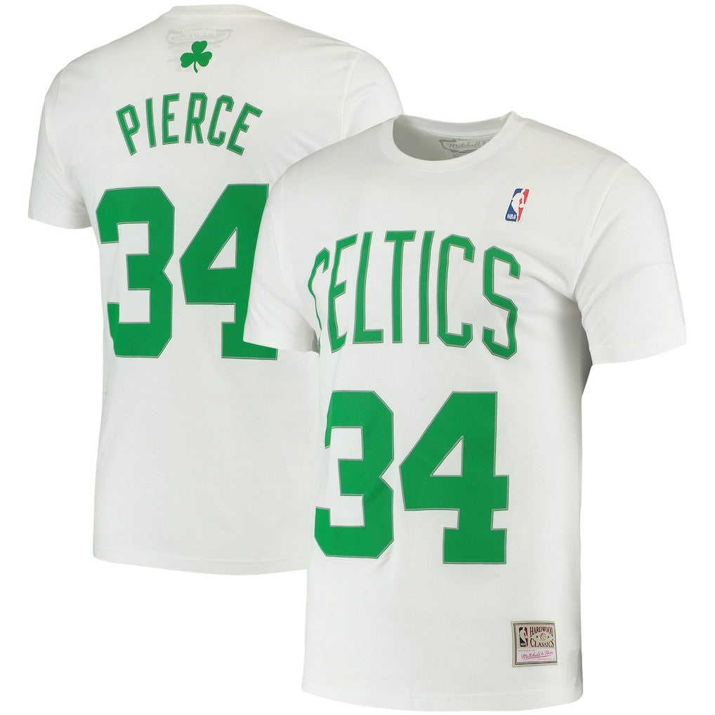 Paul Pierce Boston Celtics Hardwood Classics Stitch Name & Number T-Shirt White | Mitchell & Ness discount