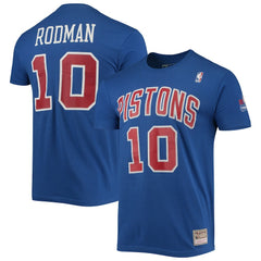 Dennis Rodman Detroit Pistons Hardwood Classics Stitch Name & Number T-Shirt for sale Blue | Mitchell & Ness online
