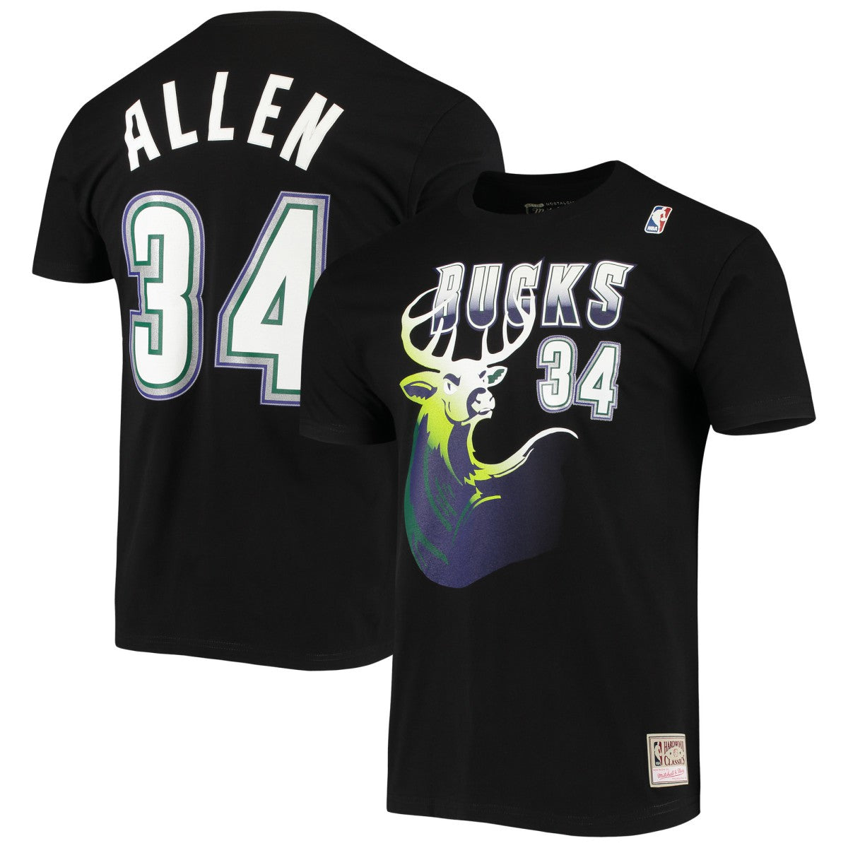 Ray Allen Milwaukee Bucks Hardwood Classics Stitch Name & Number T-Shirt Black | Mitchell & Ness for sale