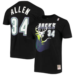 Ray Allen Milwaukee Bucks Hardwood Classics Stitch Name & Number T-Shirt Black | Mitchell & Ness for sale