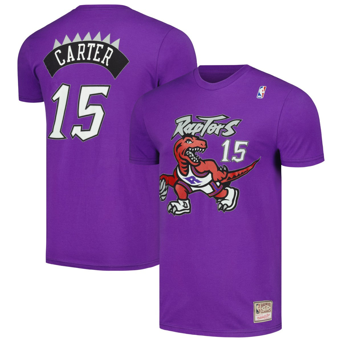Vince Carter Toronto Raptors Hardwood Classics Stitch Name & Number T-Shirt Purple | Mitchell & Ness US