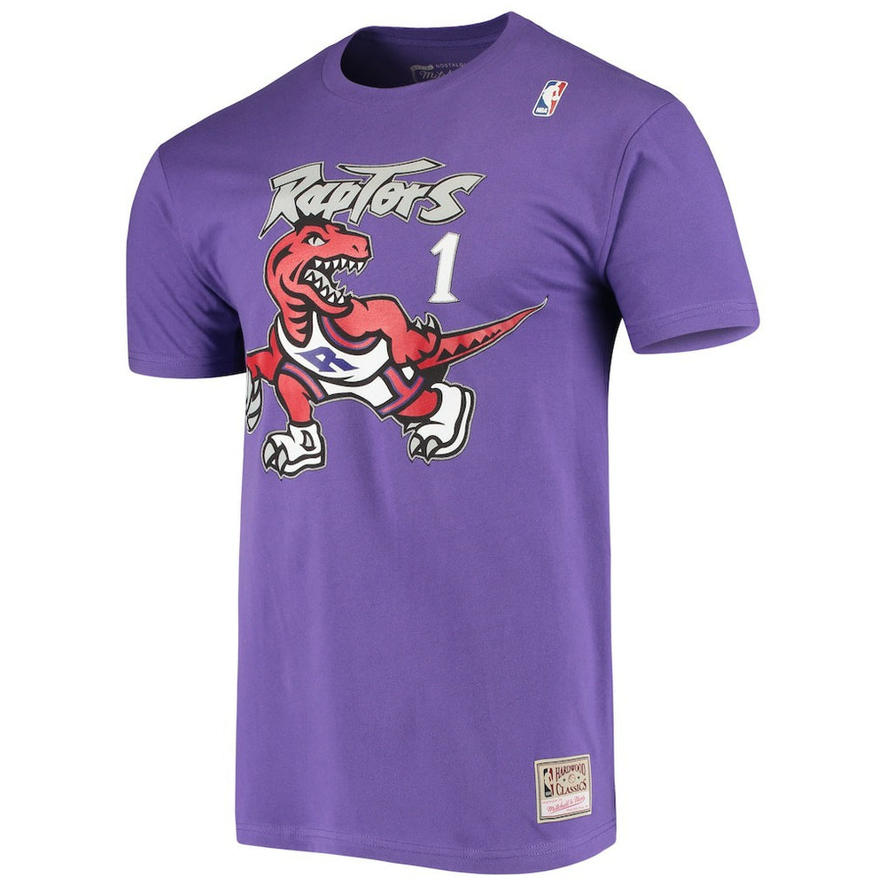 Tracy McGrady Toronto Raptors Hardwood Classics Stitch Name & Number T-Shirt Purple | Mitchell & Ness