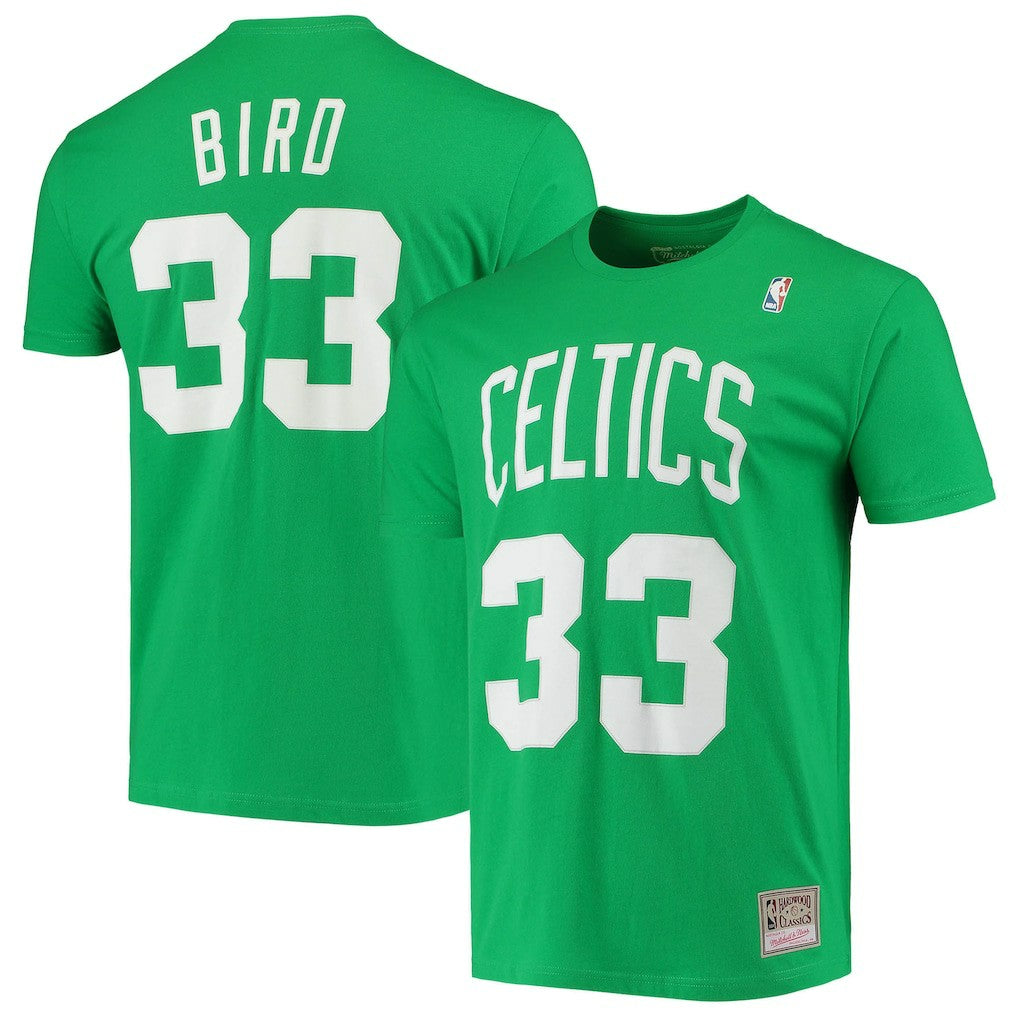 Larry Bird Boston Celtics Hardwood Classics Stitch Name & Number T-Shirt Kelly Green | Mitchell & Ness online