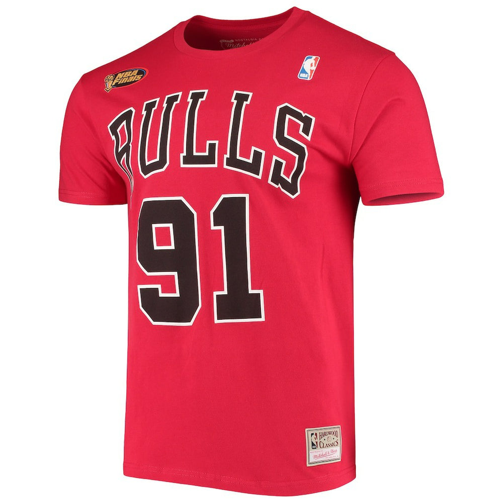 Dennis Rodman Chicago Bulls Hardwood Classics Stitch Name & Number T-Shirt for sale Red | Mitchell & Ness for sale