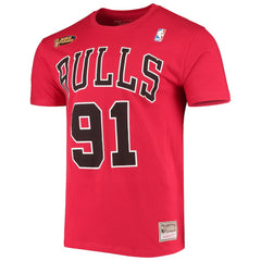 Dennis Rodman Chicago Bulls Hardwood Classics Stitch Name & Number T-Shirt for sale Red | Mitchell & Ness for sale