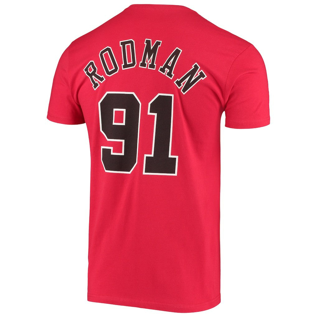 Dennis Rodman Chicago Bulls Hardwood Classics Stitch Name & Number T-Shirt for sale Red | Mitchell & Ness for sale