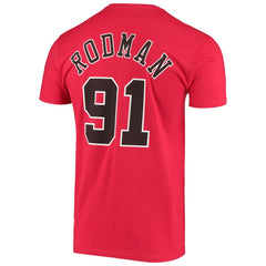 Dennis Rodman Chicago Bulls Hardwood Classics Stitch Name & Number T-Shirt for sale Red | Mitchell & Ness for sale