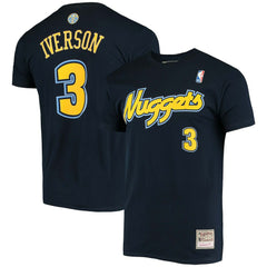 Allen Iverson Denver Nuggets Hardwood Classics Stitch Name & Number T-Shirt for sale Navy | Mitchell & Ness Near Me