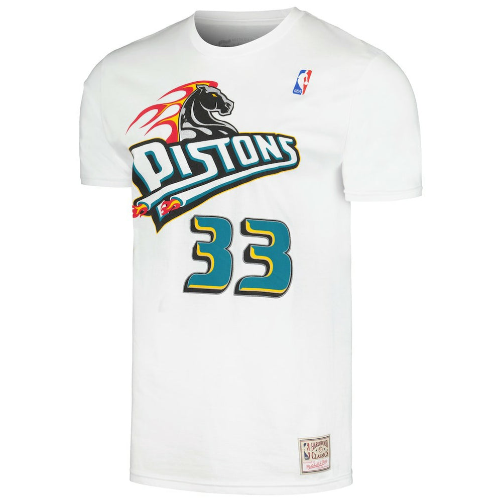 Grant Hill Detroit Pistons Hardwood Classics Stitch Name & Number T-Shirt for sale White | Mitchell & Ness Near Me