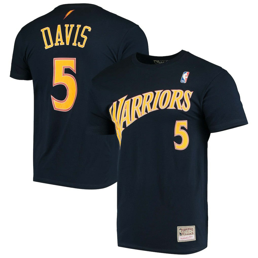 Baron Davis Golden State Warriors Hardwood Classics Stitch Name & Number T-Shirt for sale Navy | Mitchell & Ness Near Me