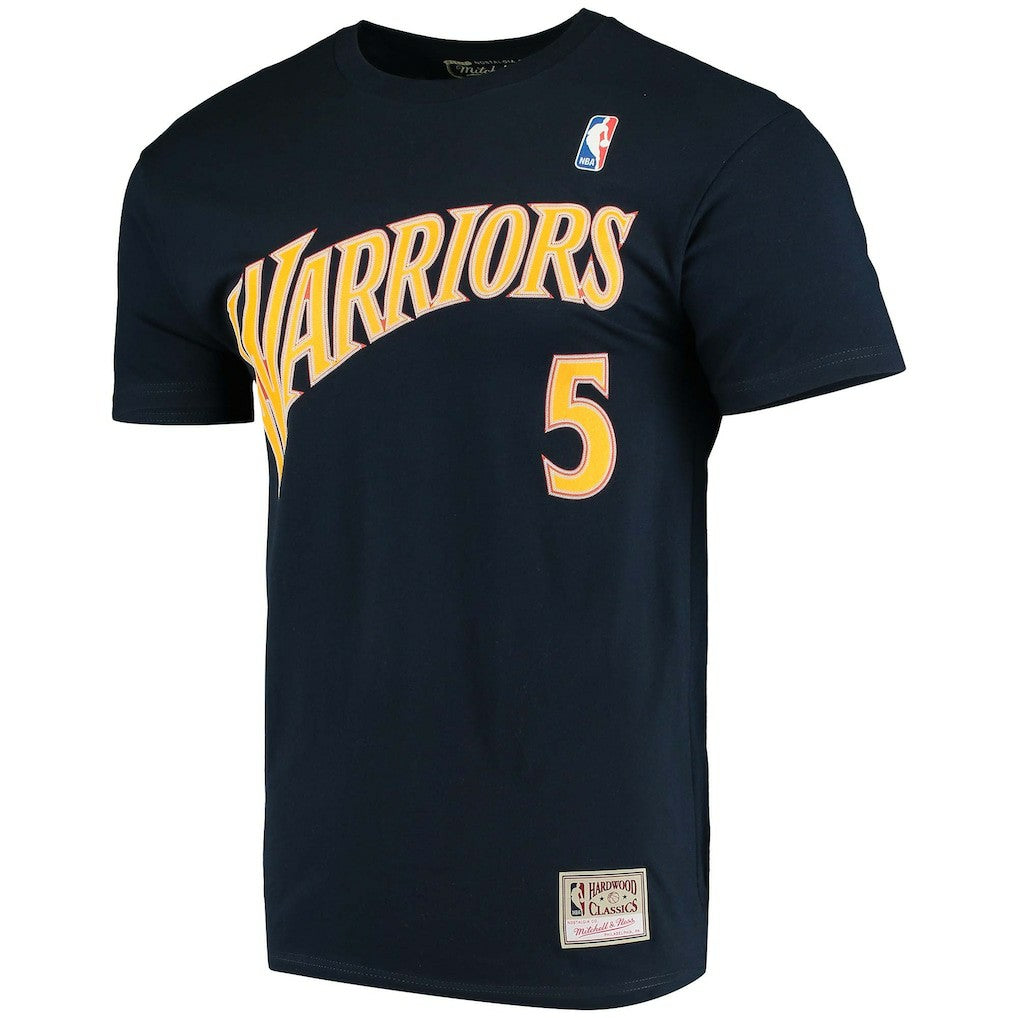 Baron Davis Golden State Warriors Hardwood Classics Stitch Name & Number T-Shirt for sale Navy | Mitchell & Ness Near Me