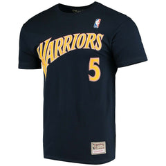Baron Davis Golden State Warriors Hardwood Classics Stitch Name & Number T-Shirt for sale Navy | Mitchell & Ness Near Me