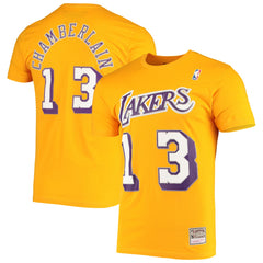 Wilt Chamberlain Los Angeles Lakers Hardwood Classics Stitch Name & Number T-Shirt Gold | Mitchell & Ness Lifestyle