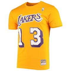 Wilt Chamberlain Los Angeles Lakers Hardwood Classics Stitch Name & Number T-Shirt Gold | Mitchell & Ness Lifestyle