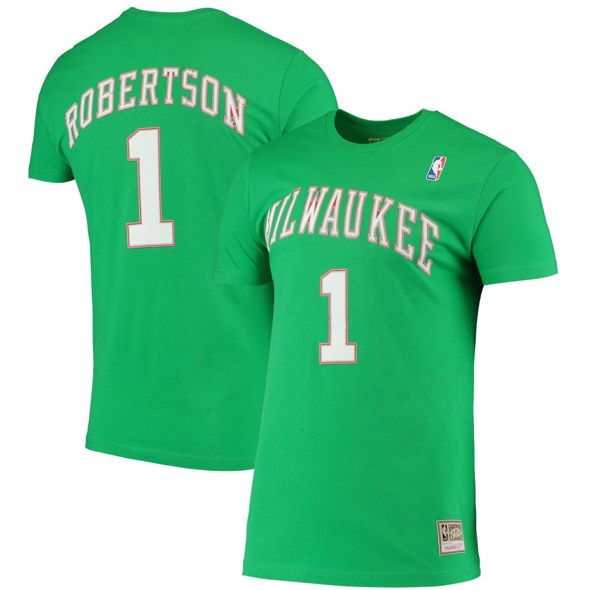Oscar Robertson Milwaukee Bucks Hardwood Classics Stitch Name & Number T-Shirt Green | Mitchell & Ness
