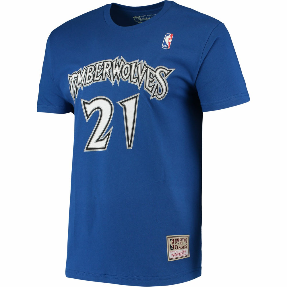 Kevin Garnett Minnesota Timberwolves Hardwood Classics Stitch Name & Number T-Shirt Blue | Mitchell & Ness Near Me