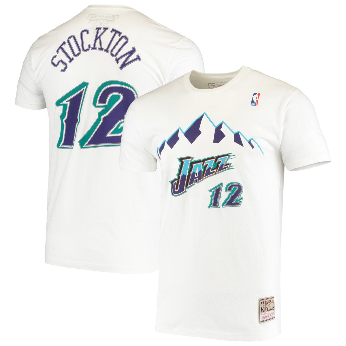 John Stockton Utah Jazz Hardwood Classics Stitch Name & Number T-Shirt White | Mitchell & Ness discount