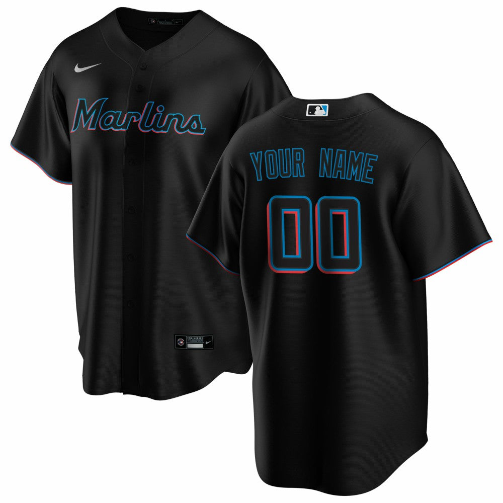Miami Marlins Nike Alternate Replica Custom Jersey - Black - Nike Discount