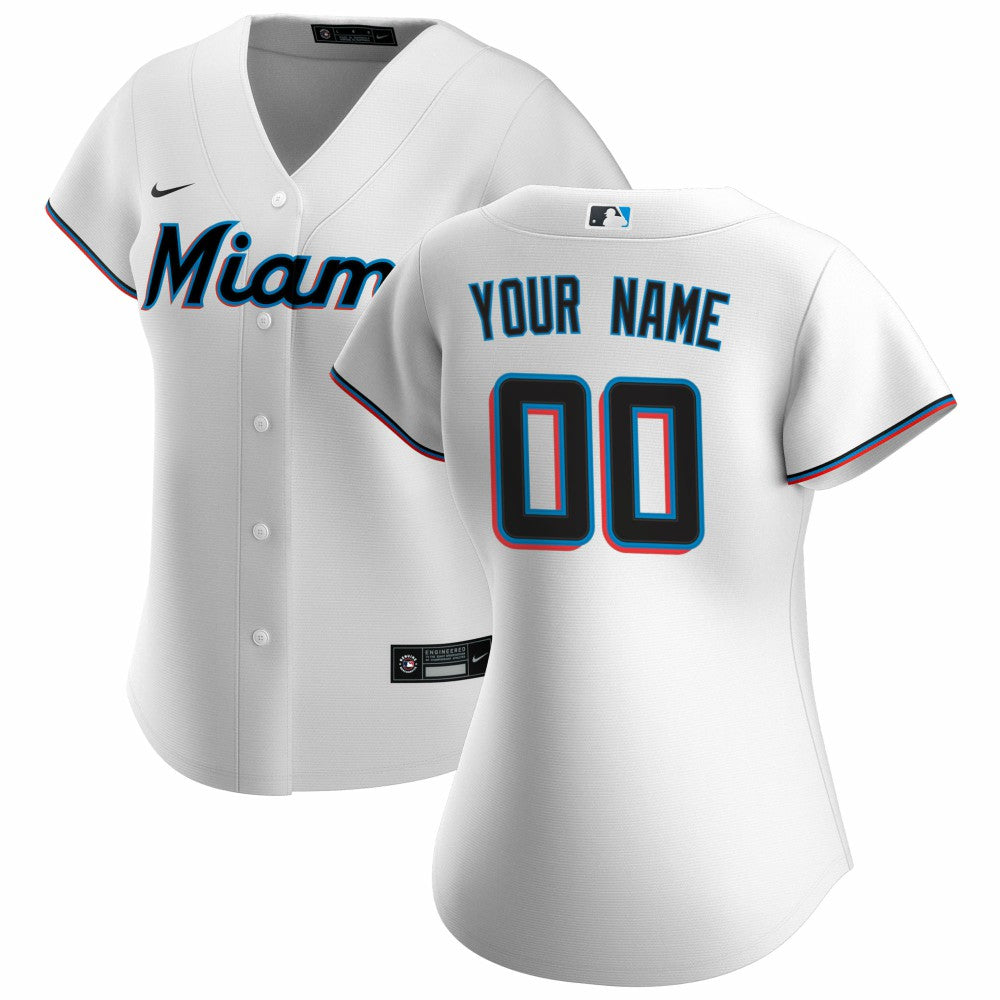 Miami Marlins Nike Women's Home Replica Custom Jersey - White - Nike Lifestyle
