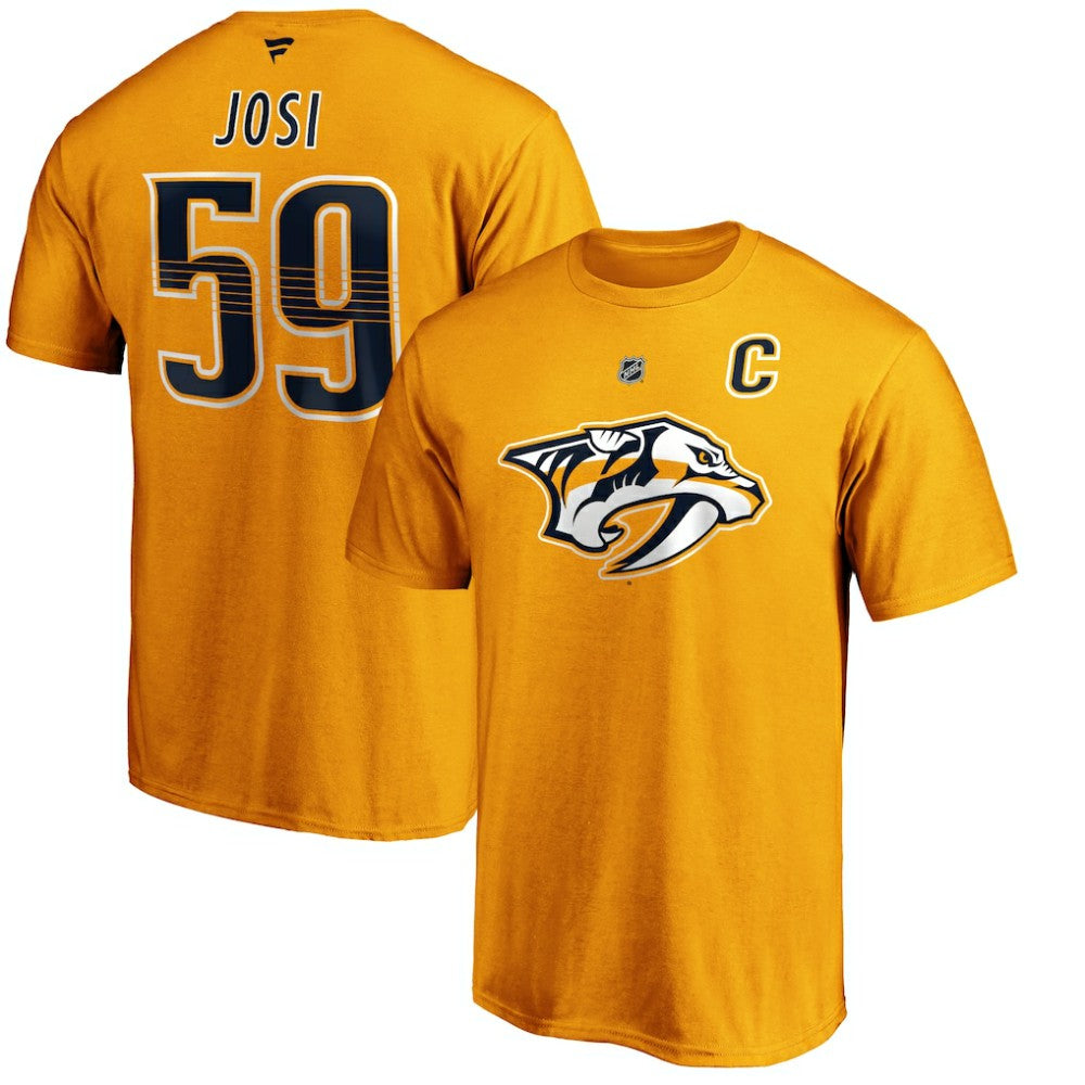 Roman Josi Nashville Predators Fanatics Authentic Stack Player Name & Number T-Shirt - Gold - NHL 3822540
