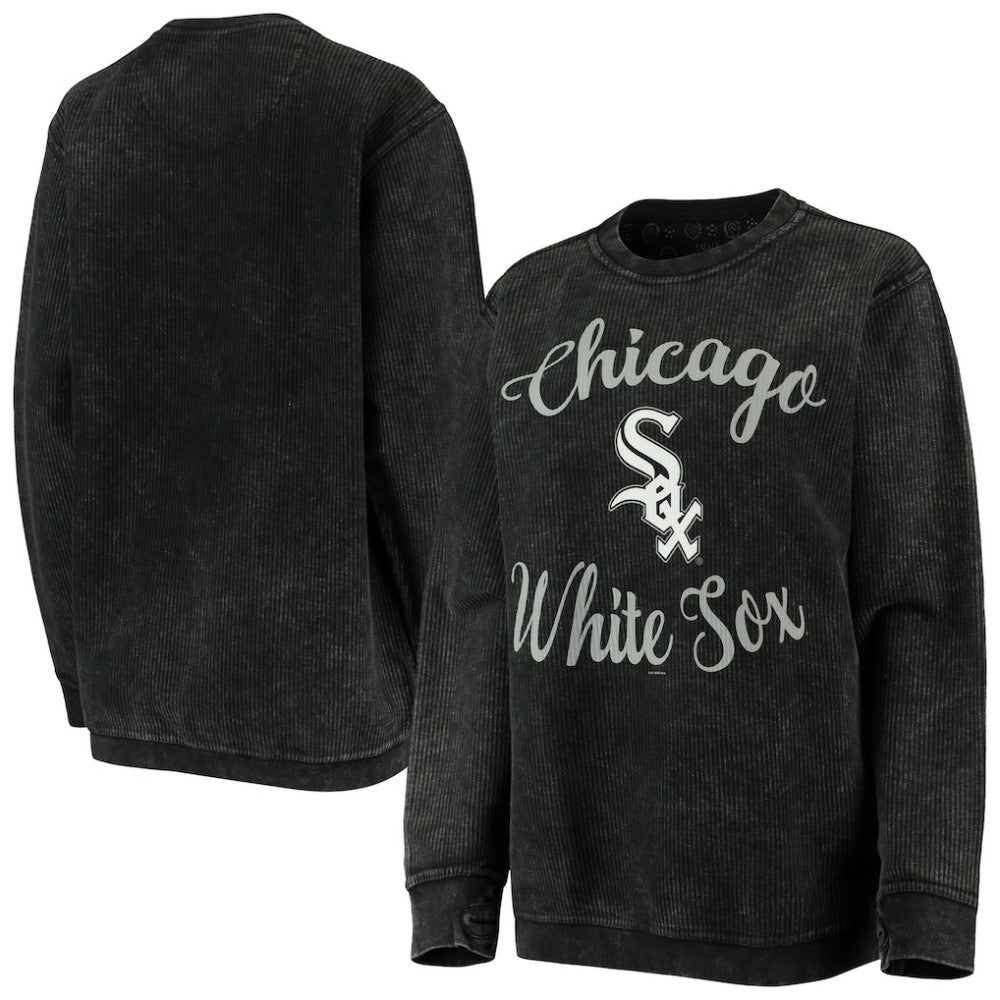 Chicago White Sox G-III 4Her by Carl Banks Women's Script Comfy Cord Pullover Sweatshirt - Black - MLB Sale