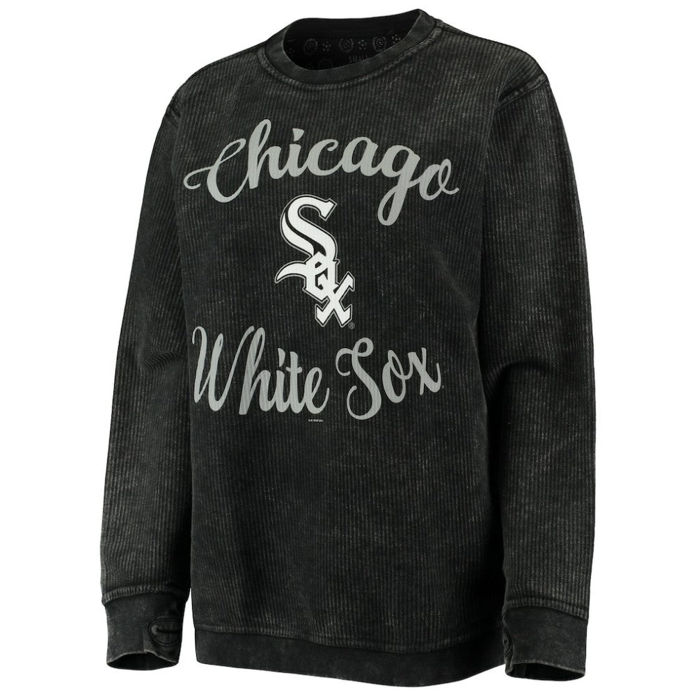 Chicago White Sox G-III 4Her by Carl Banks Women's Script Comfy Cord Pullover Sweatshirt - Black - MLB Sale
