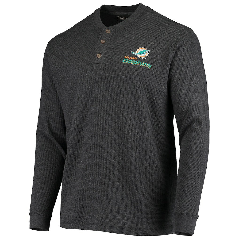 Miami Dolphins Dunbrooke Logo Maverick Thermal Henley Long Sleeve T-Shirt Charcoal