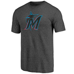 Miami Marlins Weathered Official Logo Tri-Blend T-Shirt - Charcoal - MLB on Sale