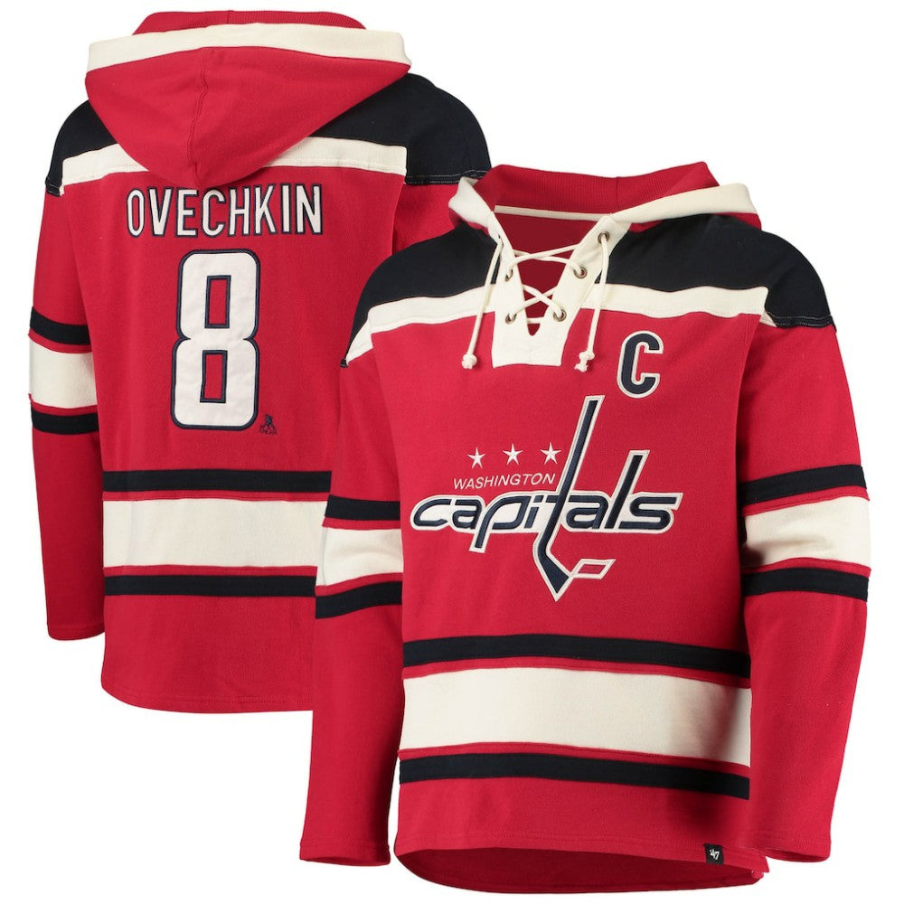 Alexander Ovechkin Washington Capitals '47 Player Name & Number Lacer Pullover Hoodie - Red - NHL 3848265
