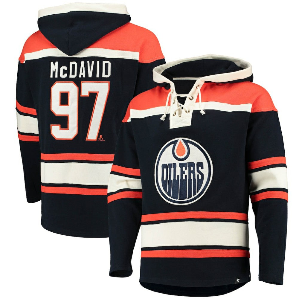 Connor McDavid Edmonton Oilers '47 Player Name & Number Lacer Pullover Hoodie - Navy - NHL 3848273