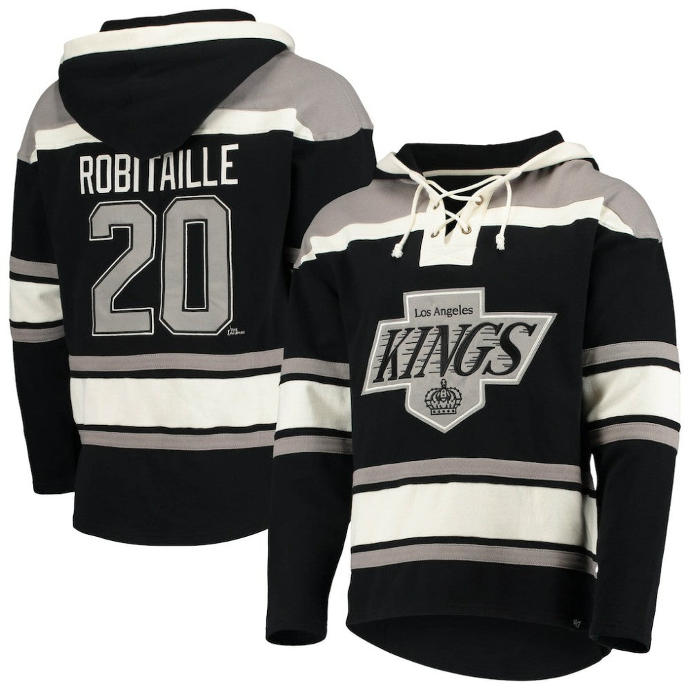 Luc Robitaille Los Angeles Kings '47 Retired Player Name & Number Lacer Pullover Hoodie - Black - NHL 3848804