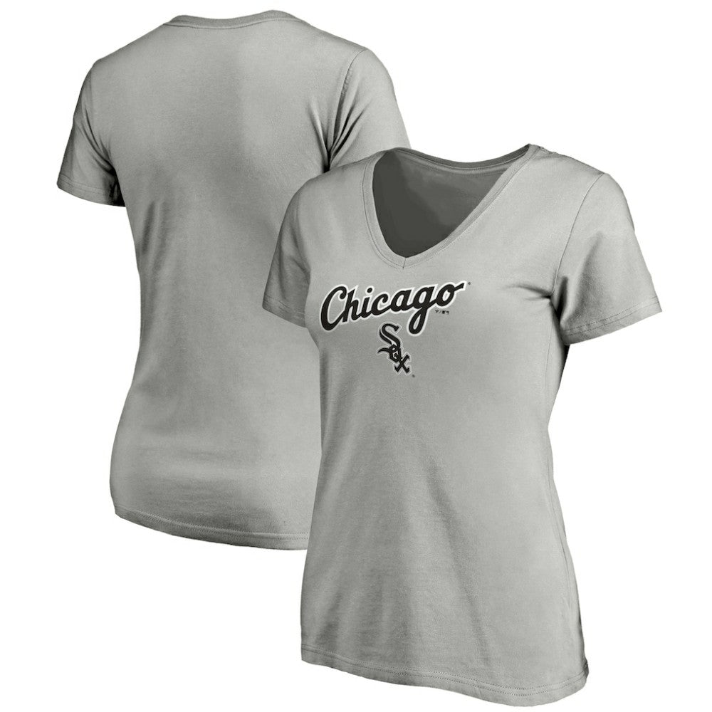 Chicago White Sox Fanatics Women's Team Logo Lockup V-Neck T-Shirt - Heathered Gray - Fanatics Sale