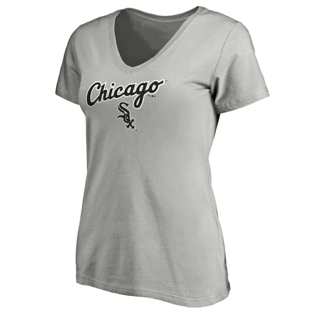 Chicago White Sox Fanatics Women's Team Logo Lockup V-Neck T-Shirt - Heathered Gray - Fanatics Sale