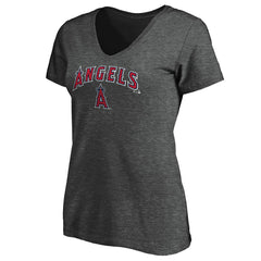 Los Angeles Angels Fanatics Women's Team Logo Lockup V-Neck T-Shirt - Heathered Charcoal - Fanatics on Sale