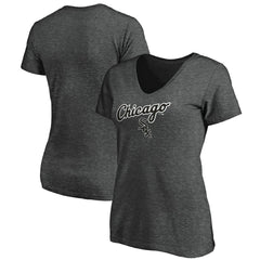 Chicago White Sox Fanatics Women's Team Logo Lockup V-Neck T-Shirt - Heathered Charcoal - Fanatics Lifestyle