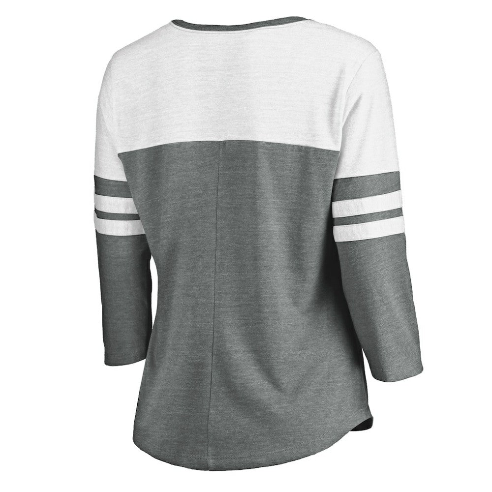 San Diego Padres Fanatics Women's Official Wordmark 3/4 Sleeve V-Neck T-Shirt - Heathered Gray/White - Fanatics on Sale