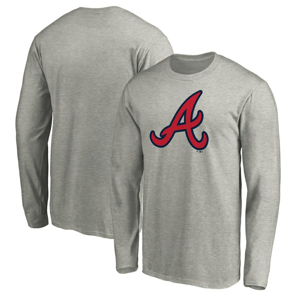Atlanta Braves Official Team Logo Long Sleeve T-Shirt - Heather Gray - MLB on Sale