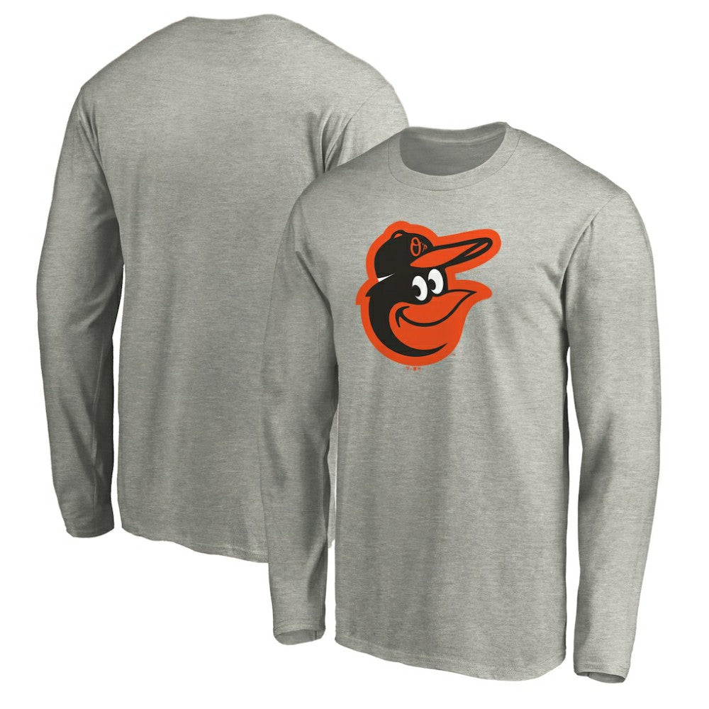 Baltimore Orioles Official Team Logo Long Sleeve T-Shirt - Heather Gray - MLB Online