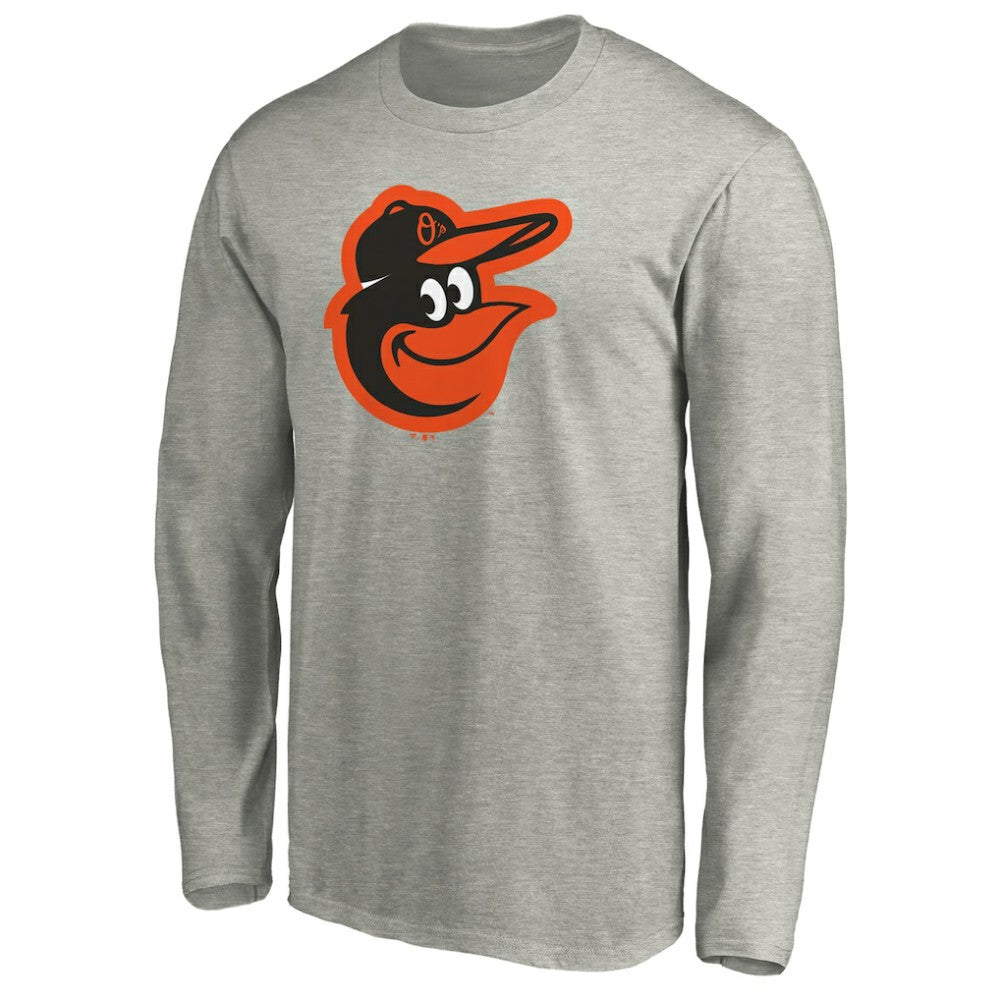 Baltimore Orioles Official Team Logo Long Sleeve T-Shirt - Heather Gray - MLB Online