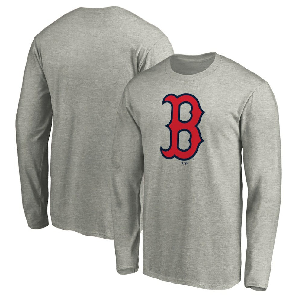 Boston Red Sox Official Team Logo Long Sleeve T-Shirt - Heather Gray - MLB Discount
