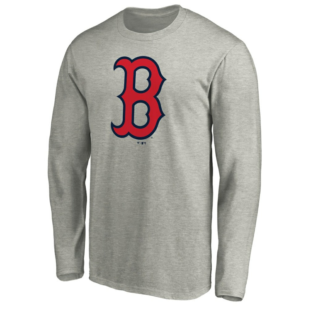 Boston Red Sox Official Team Logo Long Sleeve T-Shirt - Heather Gray - MLB Discount