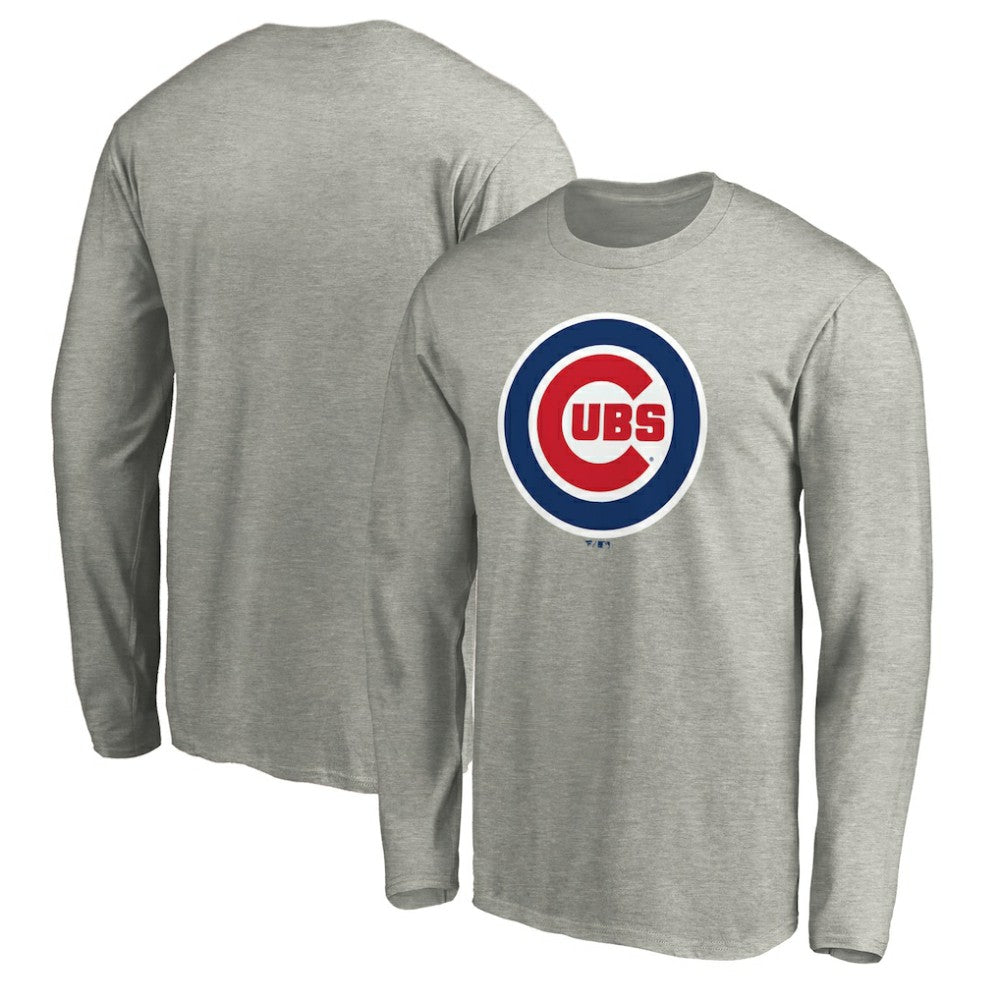 Chicago Cubs Official Team Logo Long Sleeve T-Shirt - Heather Gray - MLB on Sale